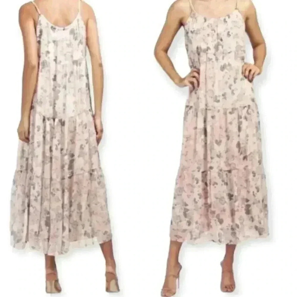 Elena Baldi | Tiered Silk Blend Animal Print Midi/Maxi Dress with Braided Straps - Picture 1 of 9